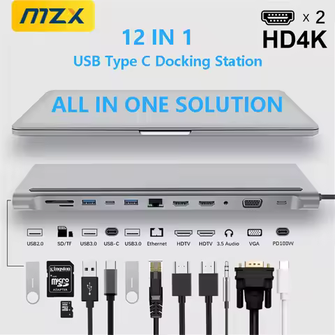 MZX 12 in 1 Docking Station USB Type C A Multi-hub Tipo Multi Hub Extensor HDMI-compatible Rj45 Adap