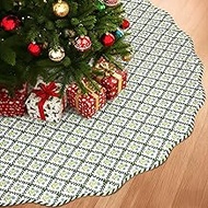 GUDELAK Green Christmas Tree Skirt 60 Inches, Burlap Skirt with Flower for 7ft to 9ft Trees Xmas Dec
