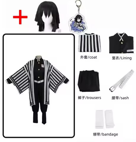 Halloween Perruque de Costume de Cosplay Kimono Iguro Obanai Haori, accessoires de serpent blanc