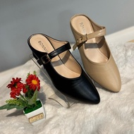 HEELS SARUNG SEPARUH BONNIE WANITA 1INCI APRICOT BLACK (888-1) CUTTING KAKI LEBAR NORMAL SAIZ 35/41