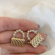 s925 silver needle Korean creative diamond-set gold bag earrings 2021 retro high fashion earrings fo