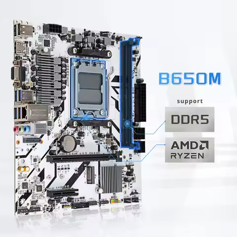 HISWISER ATX Motherboard DIY B650M-W Support AMD AM5 Ryzen 7000/8000 series processors DDR5 MAX 96GB