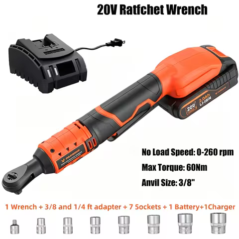 20V Cordless Electric Ratchet Wrench Set 3/8" Drive 44.2 ft-lbs (60 Nm) Torque 260 RPM Includes 2.0A