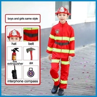 ♆ ◙ ⚖ Fireman Costumes For Kids Firefighter Firetruck Career Uniform Work Cosplay Role Play Suit Cl