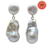 Womens Earrings White Oversized Natural Pearl Design Earrings Baroque Pendant Double Beads Vintage P