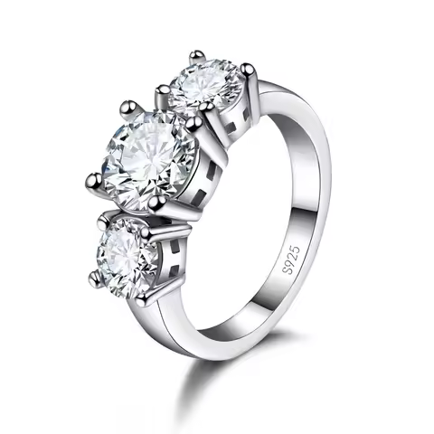 Hot Sale 925 Sterling Silver Color 3 CZ Stone Prong Setting Band Rings for Men Women Wedding Engagem