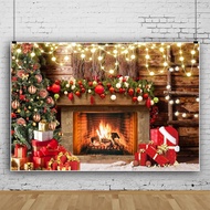 {TYUYIU} Christmas Fireplace Photography  Backdrop for Christmas Photoshoot Xmas Trees Gifts Rustic 
