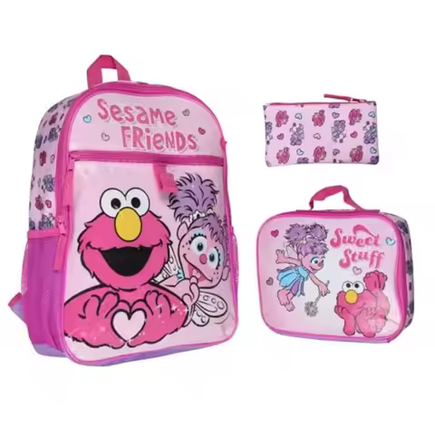 Sesame Street Friends Elmo Abby Cadabby 3 PC Backpack Lunch Box Pencil Pouch 16"
