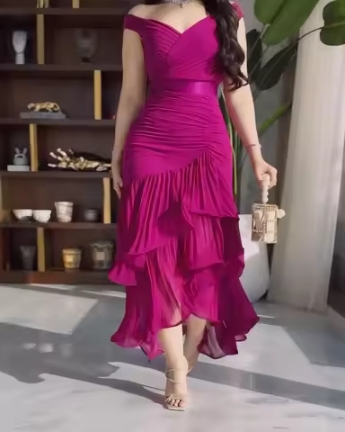 AsaNagi Elegant Purple Mermaid Prom Dress Women's Off-the-shoulder Ruffled Party Evening Dresses Ank