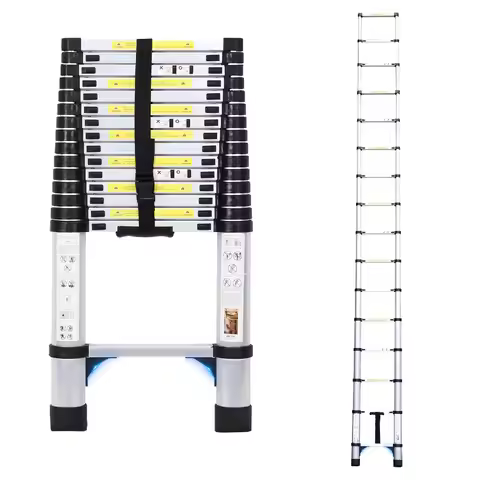 10.5-Foot aluminum single-button telescopic ladder with non-slip feet Portable multi-purpose ladder