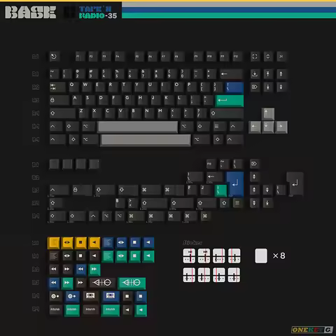 PBTfans Tape & Radio Keycap Set ABS Custom Keyboard Cap Cherry Profile Gaming KeyCap for Mechanical 