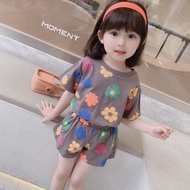 BNS 2PCS (Tshirt+Shorts) girl suit kids girl tshirt kids girl short pants kids girl baby girl clothi