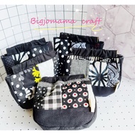 Snap-snap patchwork pouch. Black series. Handmade by SG local crafter
