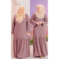 Dress Baju Kurung Plain Wrinkle Crepe Mauve Ironless Saiz S - 5XL Plus Size Ready Stock Raya Sale Baju Raya 2024 Viral
