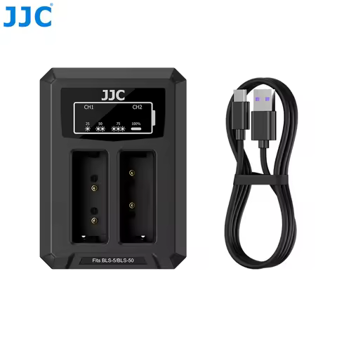 JJC Dual Battery Charger for Olympus Battery BLS-1 / BLS-5 / BLS-50 for OM SYSTEM OM 5 Mark II OM-D 
