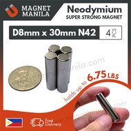 4 pc. D8mm x 30mm Neodymium Magnet, N42