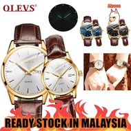 OLEVS Fashion Couple Watches Brown Leather Business Men Watch Quartz Waterproof Luminous Watch Coupl