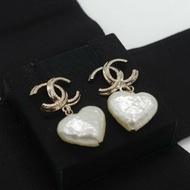 Chanel 香奈兒 CC Logo 淡金色 愛心 耳釘 耳環