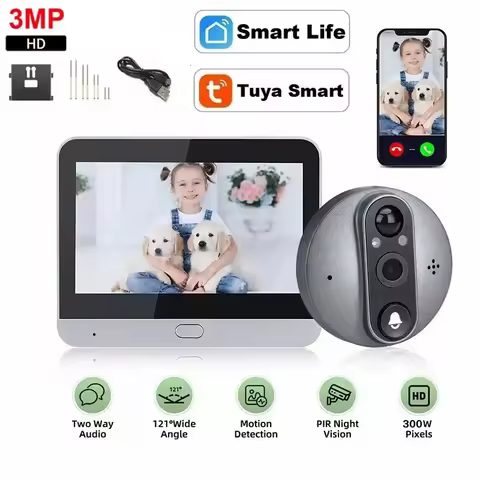 Tuya Peephole Doorbell Camera 2/3MP Security Smart Home 4.3 IPS Screen Night PIR Wifi Phone Wireless