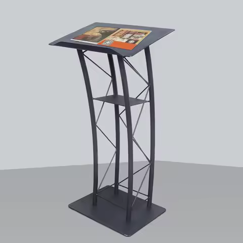 Lectures Podiums Black Podium Metal Pulpit Curved Churches Podium Stand 43" Tall Multipurpose Floor 