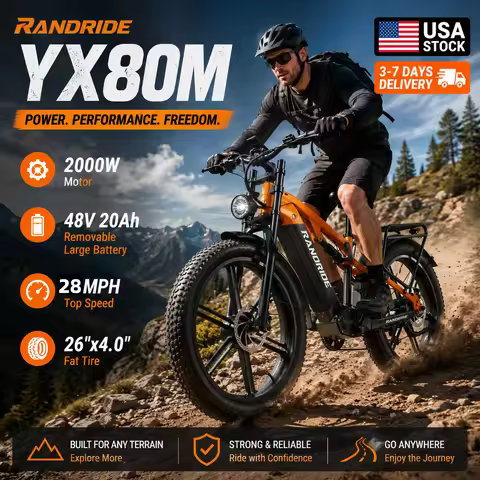 Electric Bike RANDRIDE YX80M for Adults, Powerful 2000W Motor, 48V 20Ah Removable Large Battery, 26x