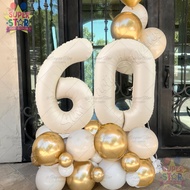 Cream Number Stand Balloon Set 60 70th Birthday Party Decoration Set for Adult Milestone Anniversary
