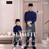 QAYRAA 2026🪔Dark Blue Baju Melayu Soft Cotton Slim Fit Cekak Musang Ayah dan Anak Sedondon Family Se