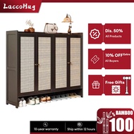 Bamboo Shoe Cabinet Rak Kasut Bertutup White/Brown Shoe Rack With Rattan Door Almari Kasut 鞋柜