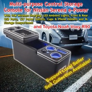 Nissan Serena e-Power Toyota Noah R90 Center Storage Console Organizer Box with LED USB Ports 12V Po