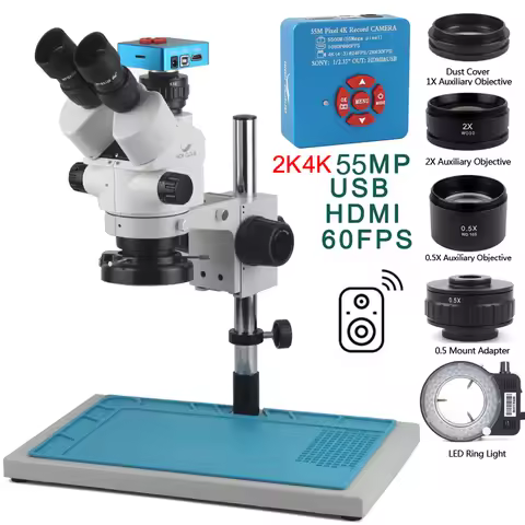 3.5-90X Simul-focal Zoom Trinocular Stereo Microscope 1080P 2K 4K 48MP 55MP HDMI USB Video Camera 1X