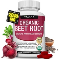 Toplux Organic Beet Root Powder Tablets - 2040mg  Nitric Oxide Beets to Support, Energy,  Pepper Bet