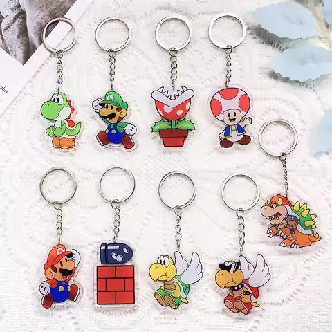 1/9Pcs Anime Super Mario Bros. Keychain Acrylic Keyrings Bag Charms Cute Backpack Pendant Funny Prop