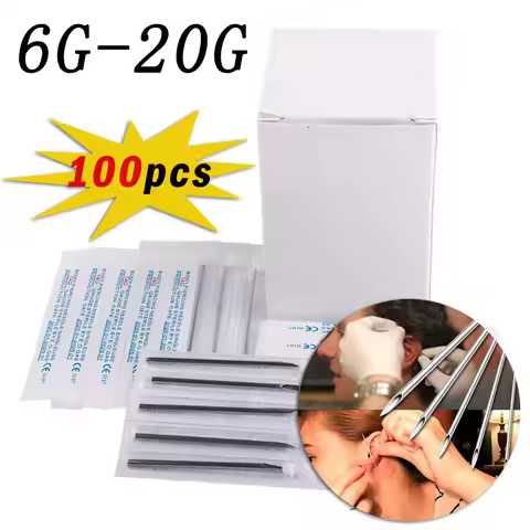 100PCS Body Piercing Needle 6G 8G 12G 13G 14G 15G 16G 17G 18G 20G Surgical Steel Sterile Disposable