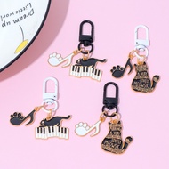 Classic Piano Cat Keychain Metal Musical Symbol Kitty Paws Pendant Car Keyring DIY Accessories Gifts