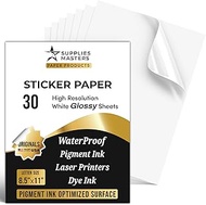 Supplies Masters, 30 Glossy Sticker Sheets 8.5 x 11, Printable Glossy High Resolution Paper for Inkj