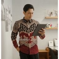KATUN KEMEJA Hamzah style - Men's Long Sleeve Slim Fit Batik Shirt, Smooth Cotton Material, Full Lin