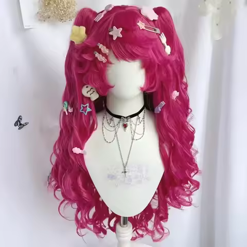 Friends Pinkie Pie Cosplay Double Ponytail Synthetic Long Curly Wig Cute Girl The Pony Cartoon Anime