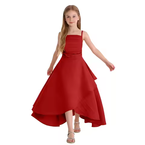 Fashion Children Dresses Teen Girl Birthday Party Elegant Princess Dress Spaghetti Straps Irregular 