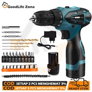 {Bisa COD}Mesin Bor Cas Charger 12V Cordless Drill Set Mata Bor/bor tangan tanpa kabel/bor cas 2 bat