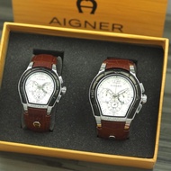 jam tangan pria wanita tali kulit original aigner free box merek bubbl - merah putih 46-38cm