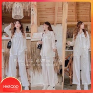 White long-sleeved pocket flap set - SHOP HASCOO DD
