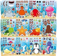 24PCS 8.26"x5.9" Ocean Stickers for Kids, Make Your Own Sea Animal Mix and Match Sticker Sheets, Mak