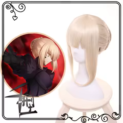 Saber Alter Cosplay Wig Anime Fate/Stay Night Heaven's Feel Long Light Gold Ahoge Disk Cosplay Hair 