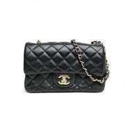 CHANEL CF口蓋包大Mini黑色羊皮30開雙圈皮穿鏈手柄肩背包