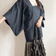 日本製和風印花古著羽織道行深藍色和服外套-瑕疵特