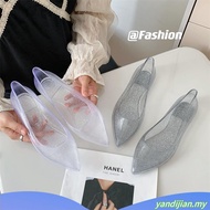 Young Pointed Jelly Shoes for Women Crystal Transparent PVC Shoes Flats Topsider Shoes for Ladies