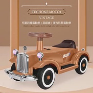 TE CHONE MOTO4 VINTAGE高顏值兒童電動車四輪復古玩具汽車可坐人寶寶生日禮物溜童神器，媽媽首選！ 卡其色