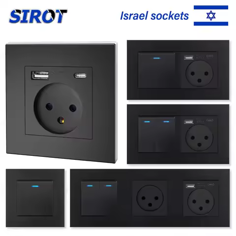 SIROT Israel Standard Wall Socket Power,5V 2.1A USB Type-C Mobile Phone Charging Port,Israel Black S