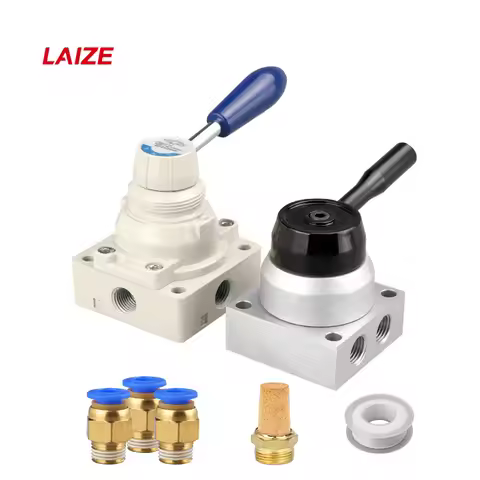 LAIZE Pneumatic 4/3 Way Rotary Lever Hand Valve Manual Flow Control 3 Position 4 Port K34R6-8D 4HV31