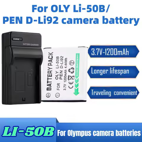 LI-50B 1200mAh 3.7V Rechargeable Battery Li-ion with Charger High Capacity for Olympus Pentax D-LI92